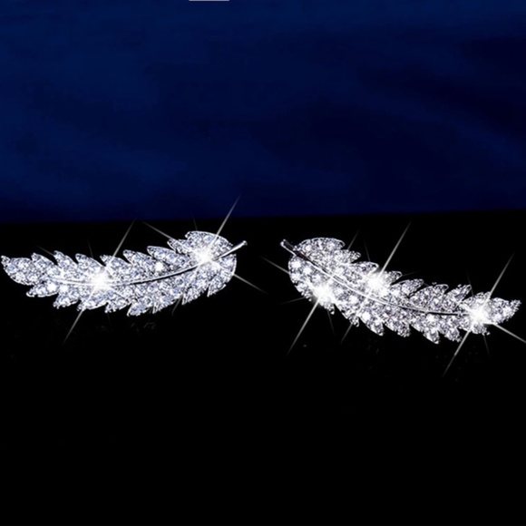 Silver or gold feather climber earrings diamond - Picture 8 of 8